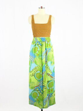 Vintage 90's JACQUES VERT Green Graphic Print Chiffon Wide Leg Pants, Size 8